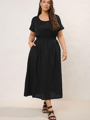 Yours Curve Black Midaxi 100% Cotton Dress - Image 6 of 7