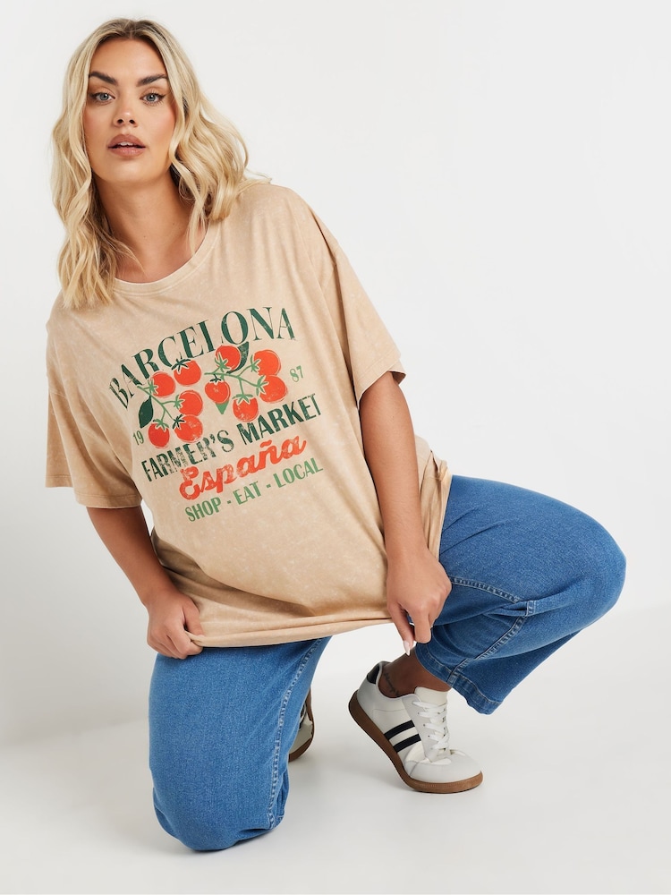Natural - Camiseta holgada de algodón 100 % con diseño superpuesto de Yours Curve - Imagen 1 de 5 Natural - Camiseta holgada de algodón 100 % con diseño superpuesto de Yours Curve - Imagen 1 de 5