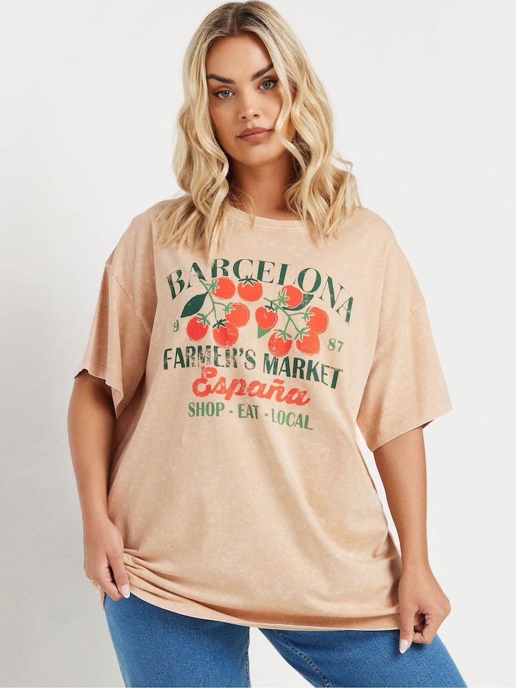 Yours Curve Natural Placement Relaxed 100% Cotton T-Shirt - Image 4 of 5