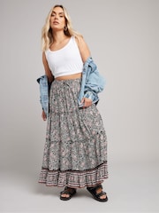 Yours Curve Black Tiered Boho Skirt - Image 2 of 6
