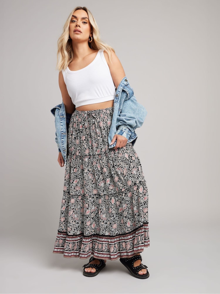 Yours Curve Black Tiered Boho Skirt - Image 2 of 6