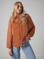 Long Tall Sally Pink Dobby Frill Blouse - Image 2 of 5