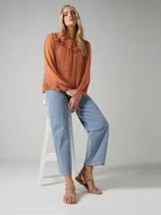 Long Tall Sally Pink Dobby Frill Blouse - Image 4 of 5