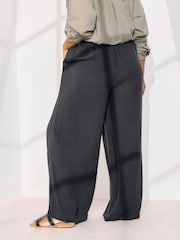 Yours Curve Black Chambray Pull On Wide Leg Trousers - Image 4 of 5