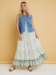 Yours Curve Green Tiered Boho Skirt - Image 1 of 10