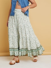 Yours Curve Green Tiered Boho Skirt - Image 2 of 10