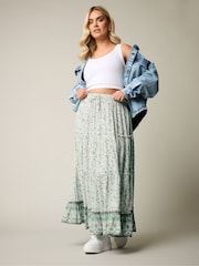 Yours Curve Green Tiered Boho Skirt - Image 5 of 10