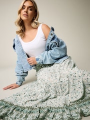 Yours Curve Green Tiered Boho Skirt - Image 7 of 10