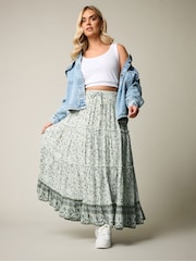 Yours Curve Green Tiered Boho Skirt - Image 8 of 10