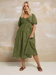 Yours Curve Green 100% Cotton Broderie Dress - Image 1 of 4