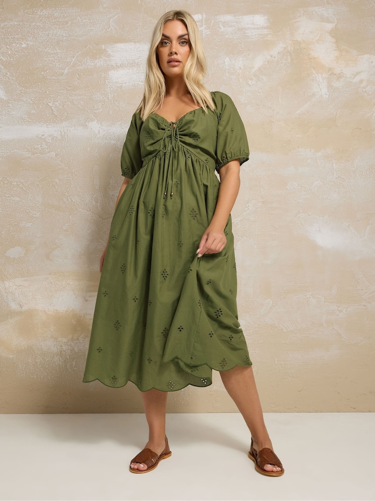 Yours Curve Green 100% Cotton Broderie Dress - Image 1 of 4