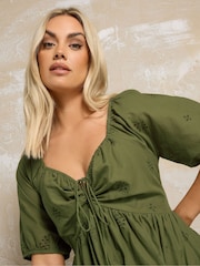 Yours Curve Green 100% Cotton Broderie Dress - Image 2 of 4