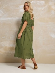 Yours Curve Green 100% Cotton Broderie Dress - Image 3 of 4