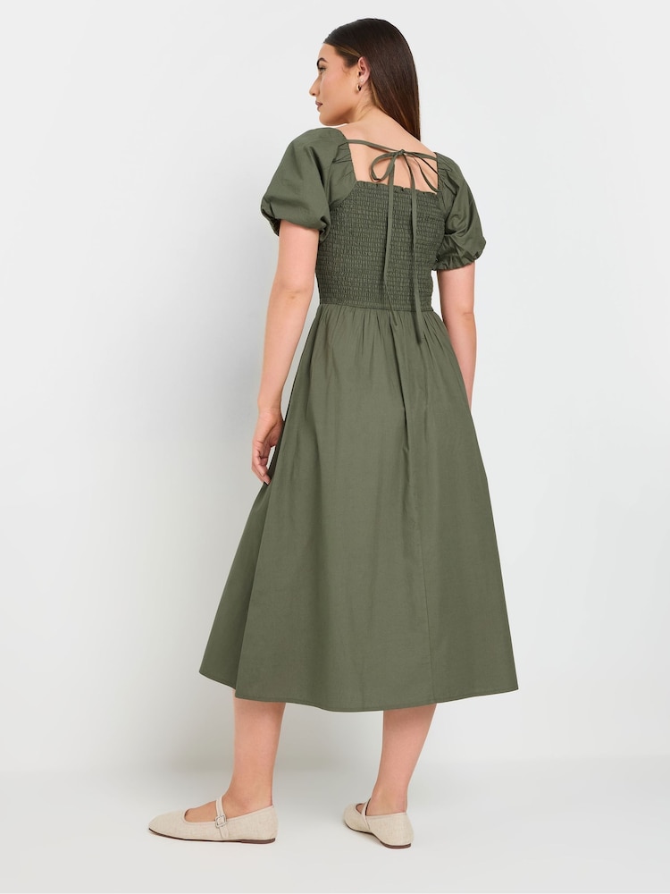 Long Tall Sally Grey Puff Sleeve Shirred 100% Cotton Dress - Image 3 of 6