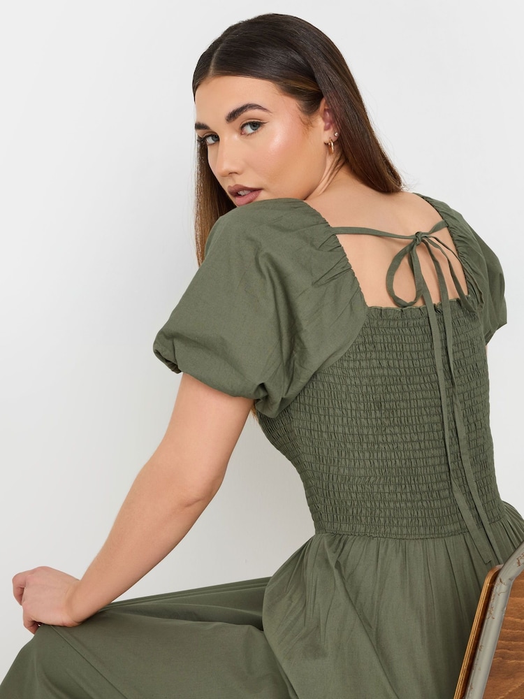 Long Tall Sally Grey Puff Sleeve Shirred 100% Cotton Dress - Image 4 of 6