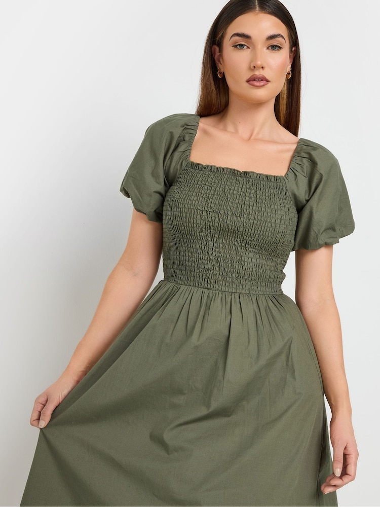 Long Tall Sally Grey Puff Sleeve Shirred 100% Cotton Dress - Image 5 of 6
