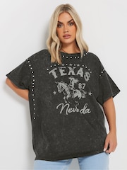 Yours Curve Grey Placement Relaxed 100% Cotton T-Shirt - Image 1 of 6