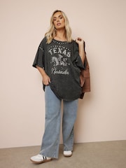 Yours Curve Grey Placement Relaxed 100% Cotton T-Shirt - Image 3 of 6