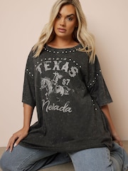Yours Curve Grey Placement Relaxed 100% Cotton T-Shirt - Image 5 of 6