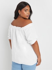 Yours Curve White Button Chambray Bardot Blouse - Image 3 of 5