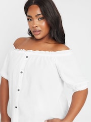 Yours Curve White Button Chambray Bardot Blouse - Image 4 of 5