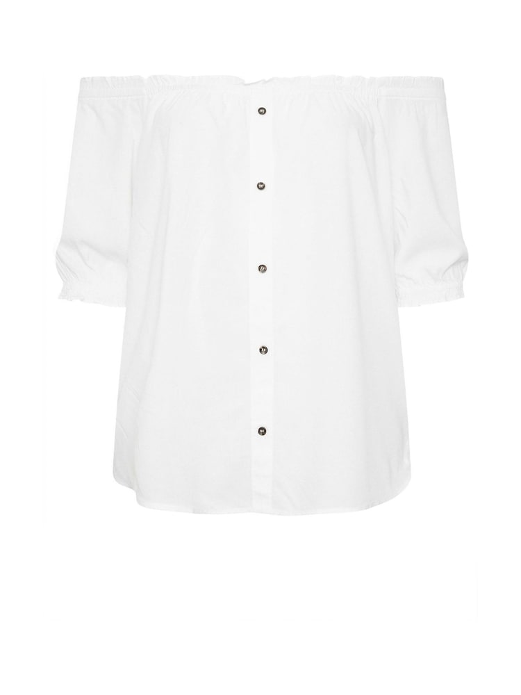 Yours Curve White Button Chambray Bardot Blouse - Image 5 of 5