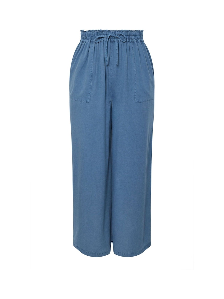 Yours Curve Blue Chambray Pull On Wide Leg Trousers - Image 5 of 5