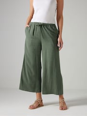 Long Tall Sally Green Wide Leg Linen Cropped Trousers - Image 2 of 5