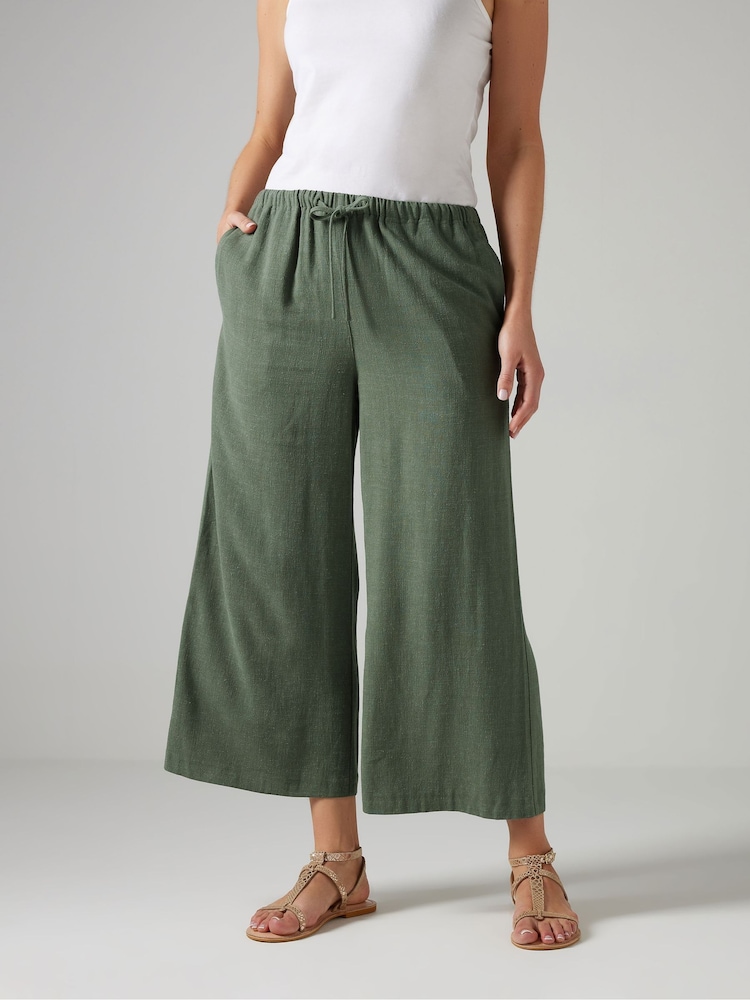 Long Tall Sally Green Wide Leg Linen Cropped Trousers - Image 2 of 5