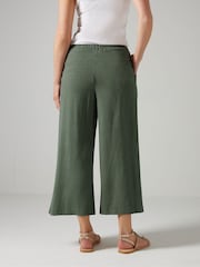 Long Tall Sally Green Wide Leg Linen Cropped Trousers - Image 3 of 5