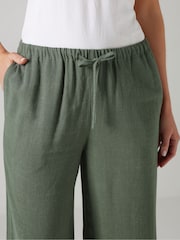 Long Tall Sally Green Wide Leg Linen Cropped Trousers - Image 4 of 5