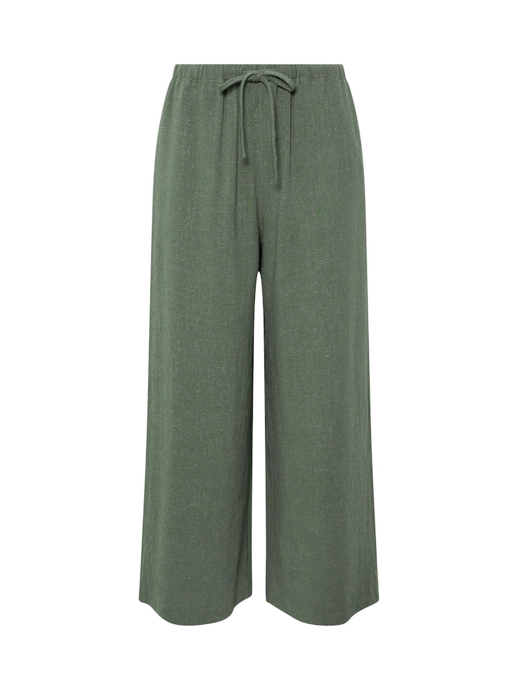 Long Tall Sally Green Wide Leg Linen Cropped Trousers - Image 5 of 5
