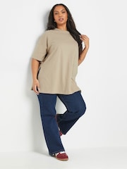 Yours Curve Natural Oversized Side Split T-Shirt - Image 3 of 5