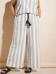Yours Curve White Stripe Wide Leg Trousers - Image 1 of 5
