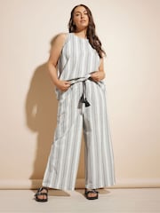 Yours Curve White Stripe Wide Leg Trousers - Image 5 of 5