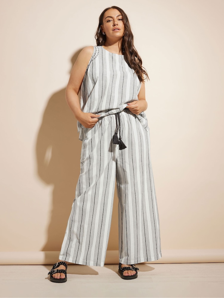 Yours Curve White Stripe Wide Leg Trousers - Image 5 of 5