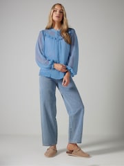 Long Tall Sally Blue Dobby Frill Blouse - Image 2 of 5