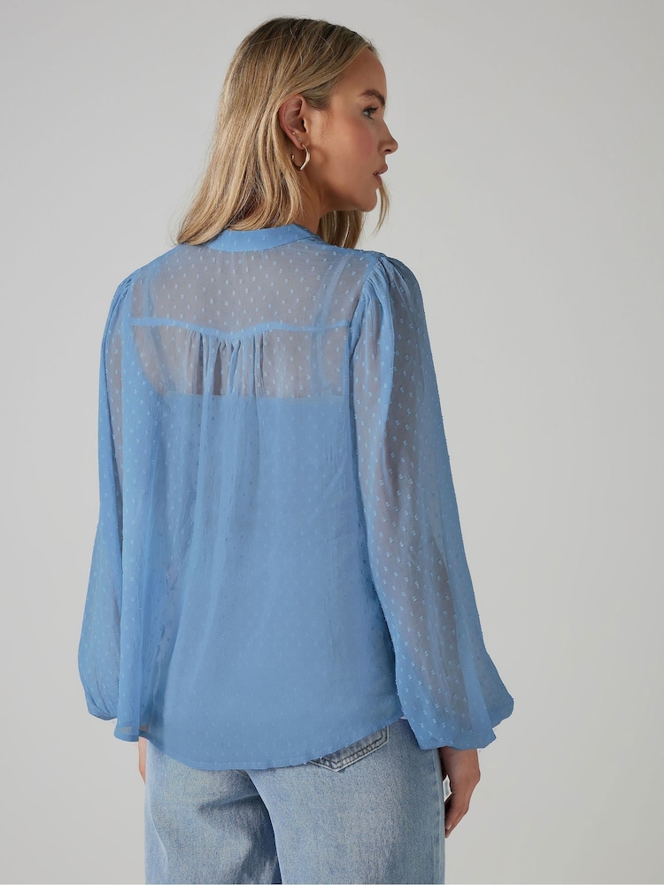 Long Tall Sally Blue Dobby Frill Blouse - Image 3 of 5