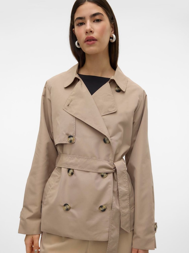 VERO MODA Brown Short Belted Trenchcoat - Image 3 of 4