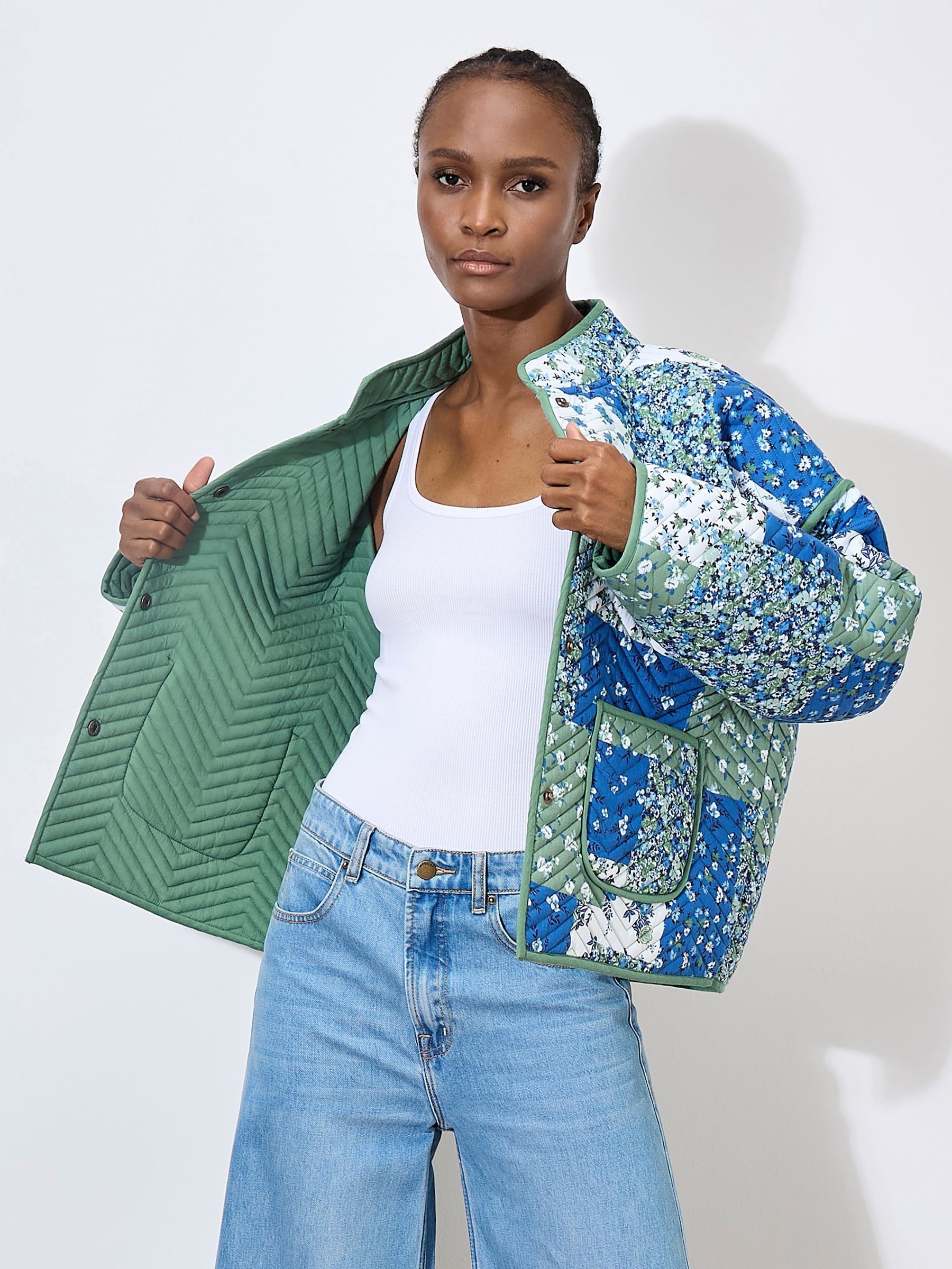 Buy Apricot Green Patchwork Print Quilted Jacket from Next Ireland