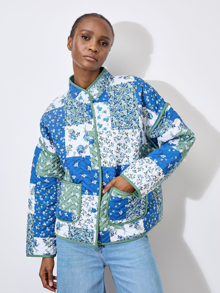 Apricot Green Patchwork Print Quilted Jacket - Image 6 of 6