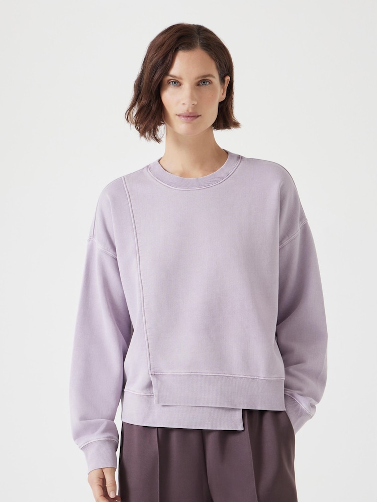 Hush Purple Asymmetric Layered Washed 100% Cotton Sweatshirt - Image 1 of 5
