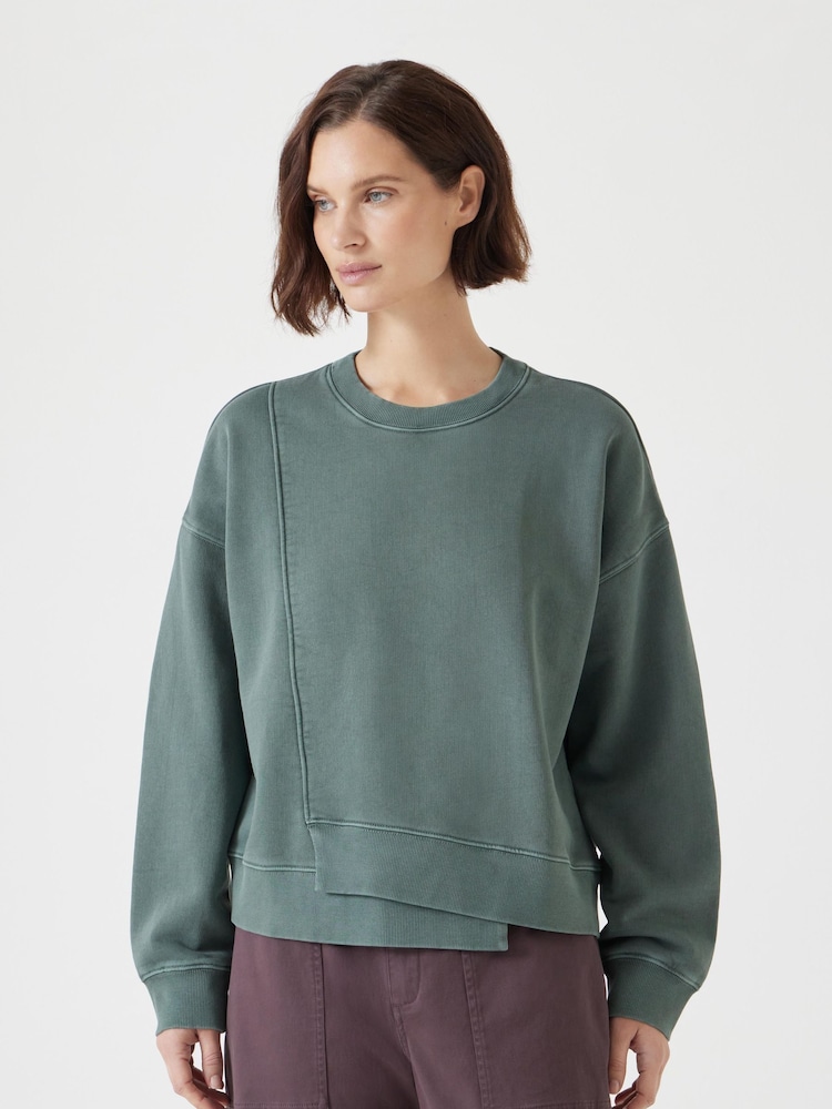 Hush Green Asymmetric Layered Washed 100% Cotton Sweatshirt - Image 1 of 5
