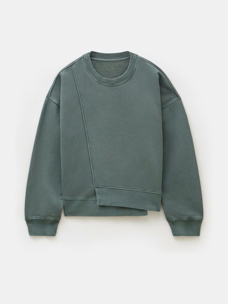 Hush Green Asymmetric Layered Washed 100% Cotton Sweatshirt - Image 5 of 5