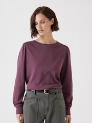 Hush Red Emily Puff Sleeve 100% Cotton Jersey Top - Image 1 of 5
