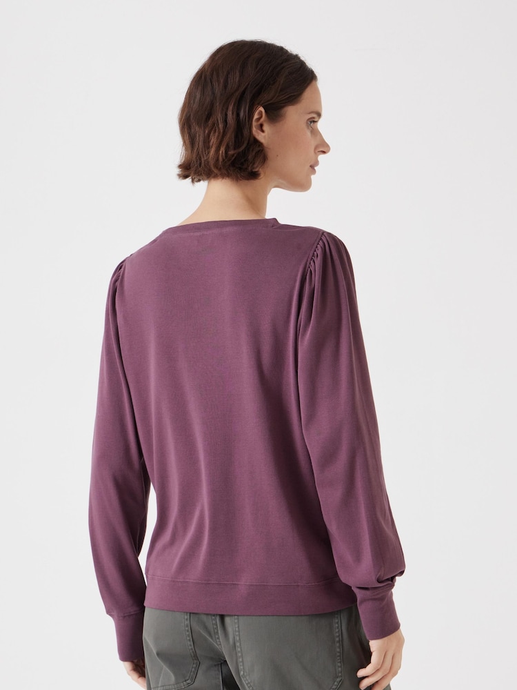 Hush Red Emily Puff Sleeve 100% Cotton Jersey Top - Image 3 of 5
