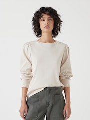 Hush Cream Emily Puff Sleeve 100% Cotton Jersey Top - Image 1 of 5