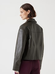 Hush Green Zip Front Leather Jacket - Image 2 of 6