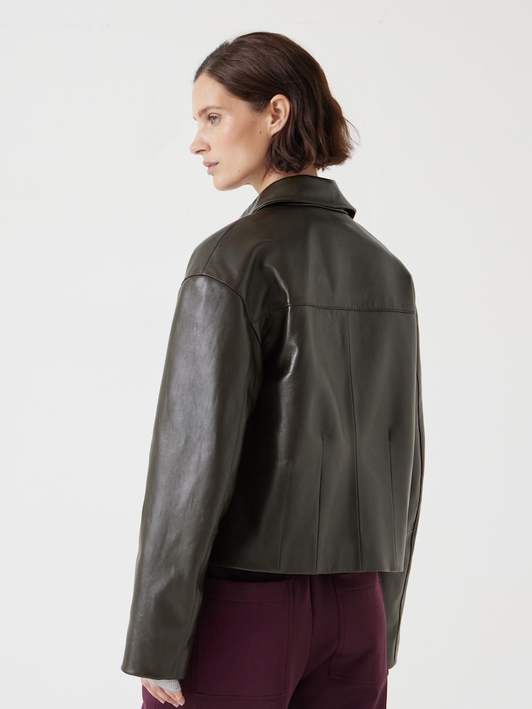 Hush Green Zip Front Leather Jacket - Image 2 of 6
