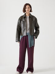 Hush Green Zip Front Leather Jacket - Image 4 of 6